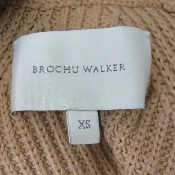 Brochu Walker size XS V Neck Wool Blend Sweater Ragaln Tan Knit Pullover Relaxed